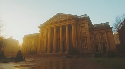 Obraz premium Historic Building, Golden Sunrise, Parisian Architecture