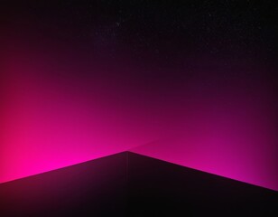 Abstract geometric design with a vibrant pink gradient against a dark starry background.
