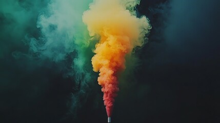 Colorful smoke plume against dark backdrop