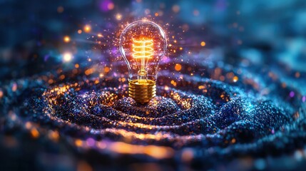 An abstract and futuristic digital depicting a labyrinth like structure with glowing illuminated pathways and swirling radiant energy  The scene evokes a sense of technology innovation