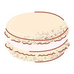 French macaron. Sweet snack dessert. Vector illustration, flat hand drawn style with texture. Baked food for sticker, bakery, cafe shop, restaurant menu. Isolated background