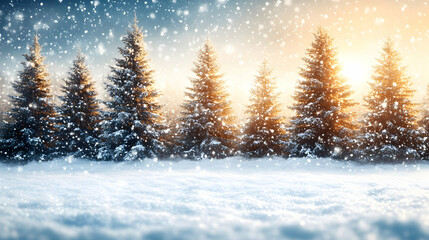 Fototapeta premium Snowy winter sunrise forest scene
