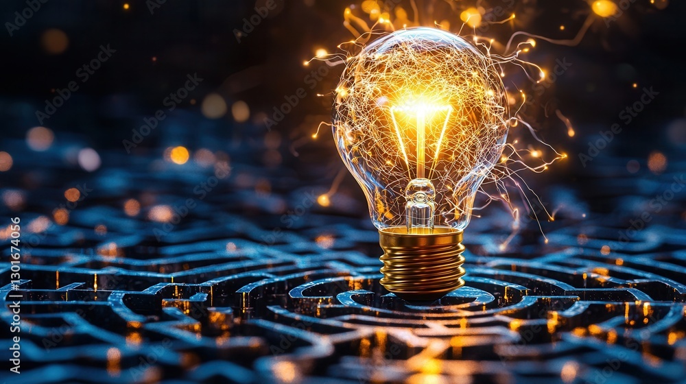 Poster futuristic maze of dynamic patterns and radiant illumination representing innovation technology and 