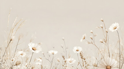 Delicate Daisy and Grass Meadow - Digital Illustration in Flat Design