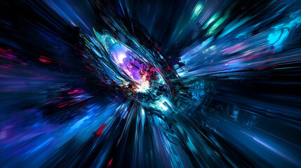 Abstract vibrant digital art explosion with streaks of color radiating outward.