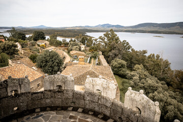 a view of Granadilla village and the Gabriel and Galan reservoir, municipality of Zarza de...