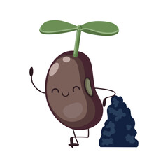 Cute funny red bean mascot with green sprout in flat style