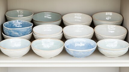 Ceramic Bowls on White Shelf