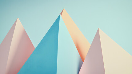 Minimalist Paper Pyramids on Light Blue Background, Blank Space