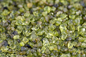 gravel chips Polished olivine (aka Peridot) close-up detail