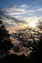 Naklejka premium beautiful sunrise in the mountains over the fog and clouds