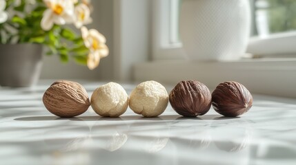 Minimalist display of nut fruits showcasing natural richness