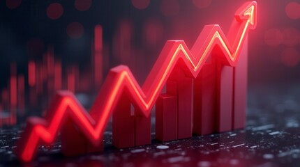 Dynamic Red Neon Growth Chart Showing Upward Trend in Dark Setting