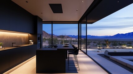 Fototapeta premium Modern Desert Kitchen with Panoramic Mountain Views