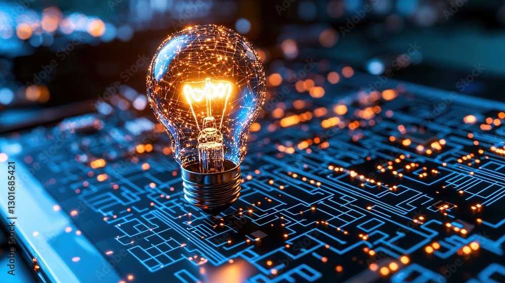 Poster sleek futuristic maze with a warm glowing light illuminating the intricate circuit like pattern a di