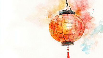 Obraz premium Watercolor Illustration of a Red Lantern with Artistic Background