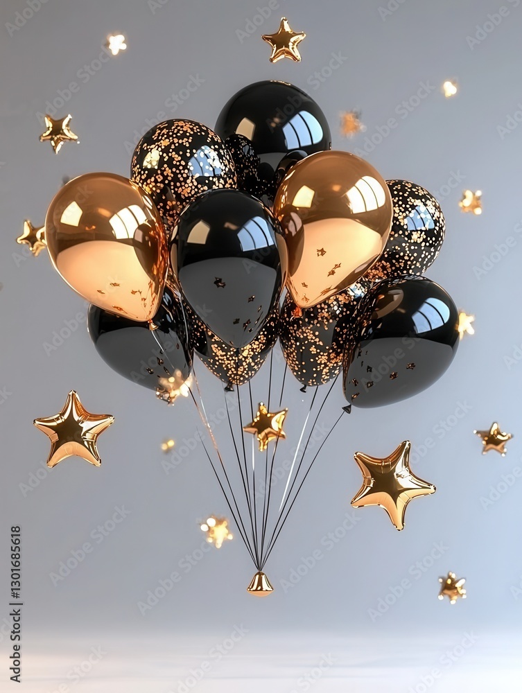 Poster sophisticated arrangement of 3d star shaped balloons floating in an ethereal dreamlike atmosphere th
