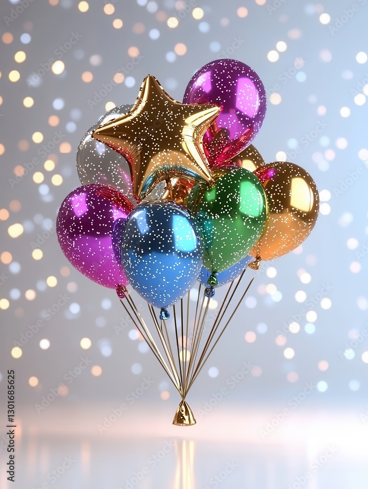 Aufkleber sophisticated arrangement of 3d star shaped balloons in a vibrant multicolor palette creating a joyf