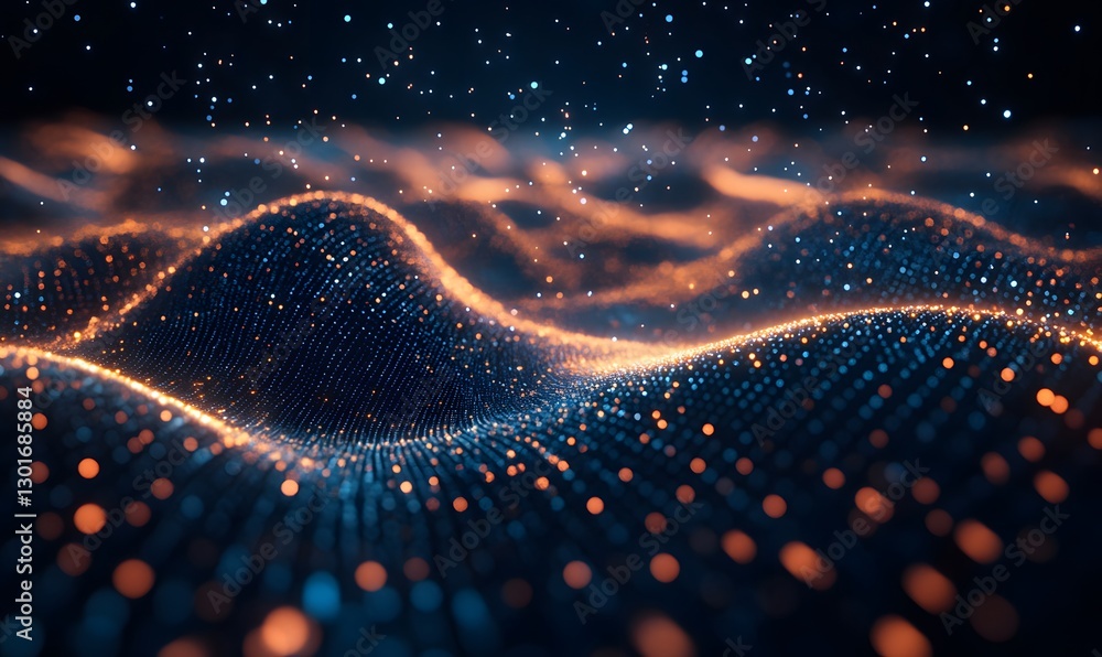 Poster abstract digital waves and stardust particles creating a unique futuristic vista