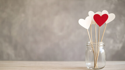 Romantic Heart-Shaped Paper in Jar with Copy Space