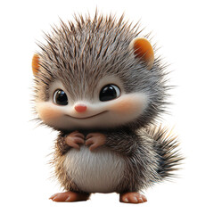 3D Porcupine character isolated on transparent background, PNG