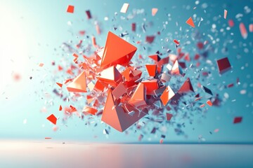 Bursting abstract 3D shape. Bright geometric dynamic composition.