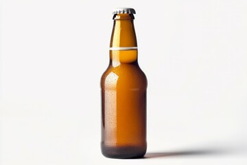 Brown glass bottle on white background. Artificial Intelligence