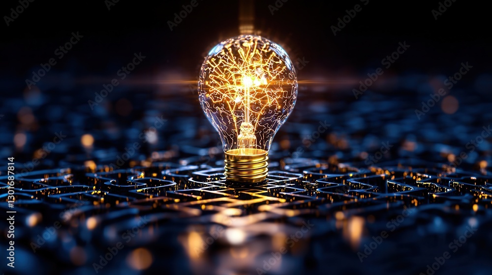 Poster glowing brain shaped light bulb symbolizing innovation creativity and the power of ideas futuristic 