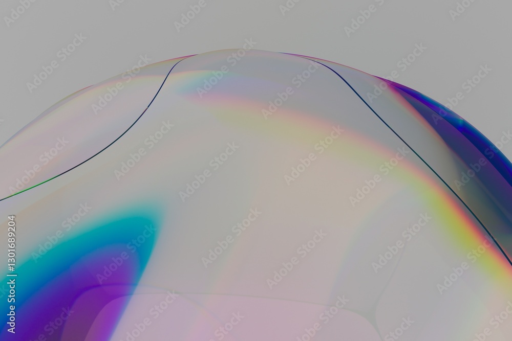 Poster Smooth surface with a radiant gradient of rainbow hues forms a gentle, ethereal glow in this abstract 3D illustration, set against a muted gray background.