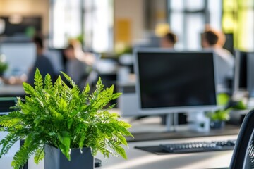 Modern Office Workspace with Lush Greenery