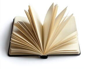 On a transparent background, a classic brown leather notebook lies open, its blank pages evoking feelings of nostalgia and inspiring creativity