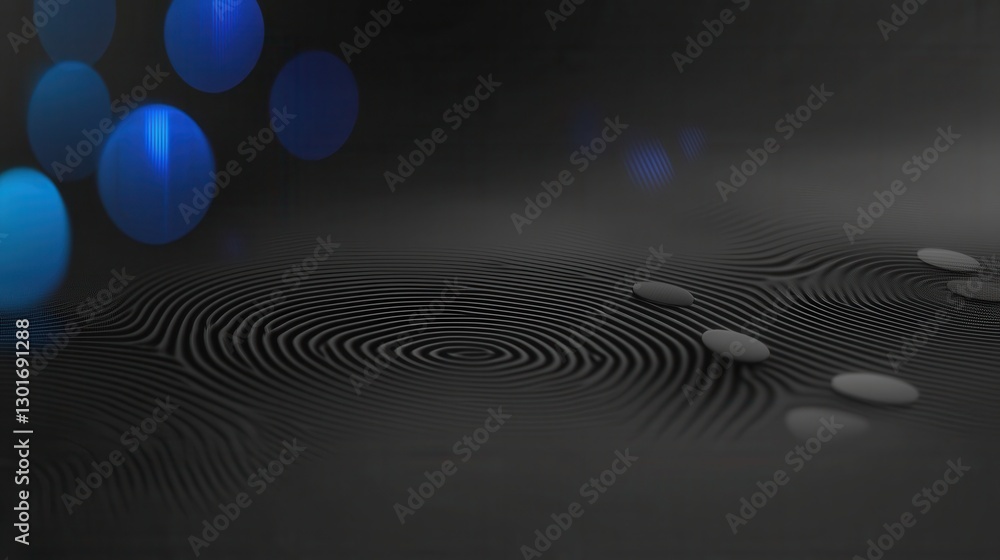 Poster mesmerizing maze like abstract fingerprint design with deep blue curves flowing lines and dynamic wa