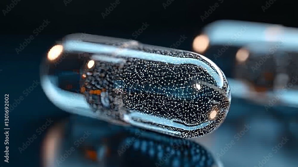 Poster a circuit board with digital pills represents the integration of stock in medical applications and p