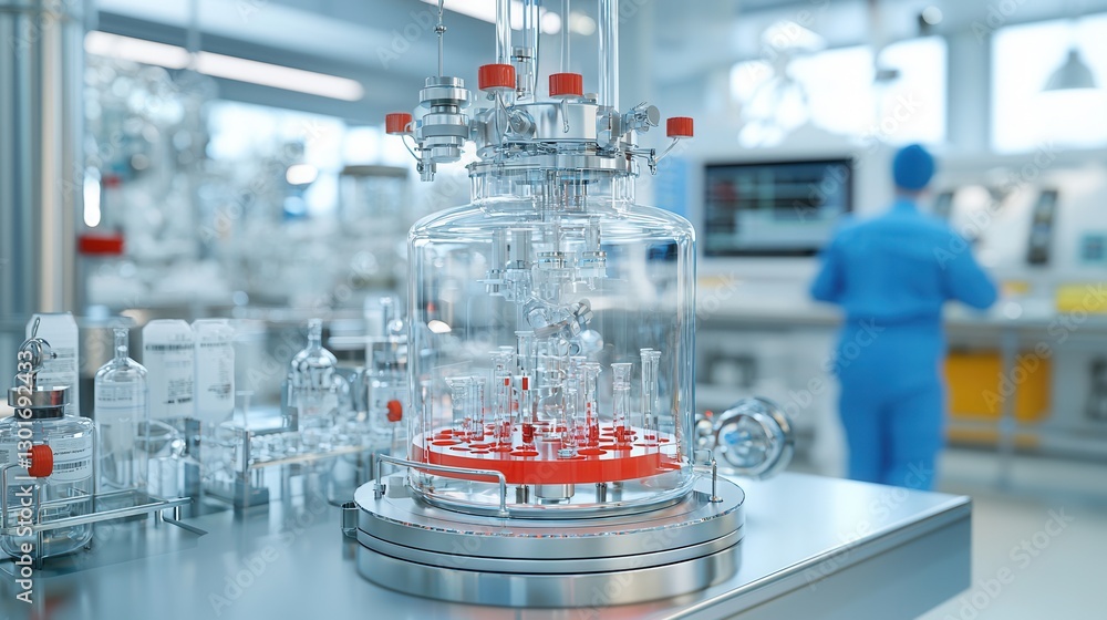 Poster advanced chemical engineering close up of a control system in modern laboratory environment with gla
