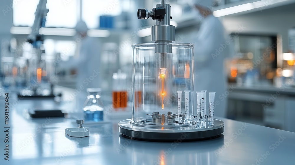 Poster closeup view of a control panel in a modern chemical engineering laboratory showcasing various scien