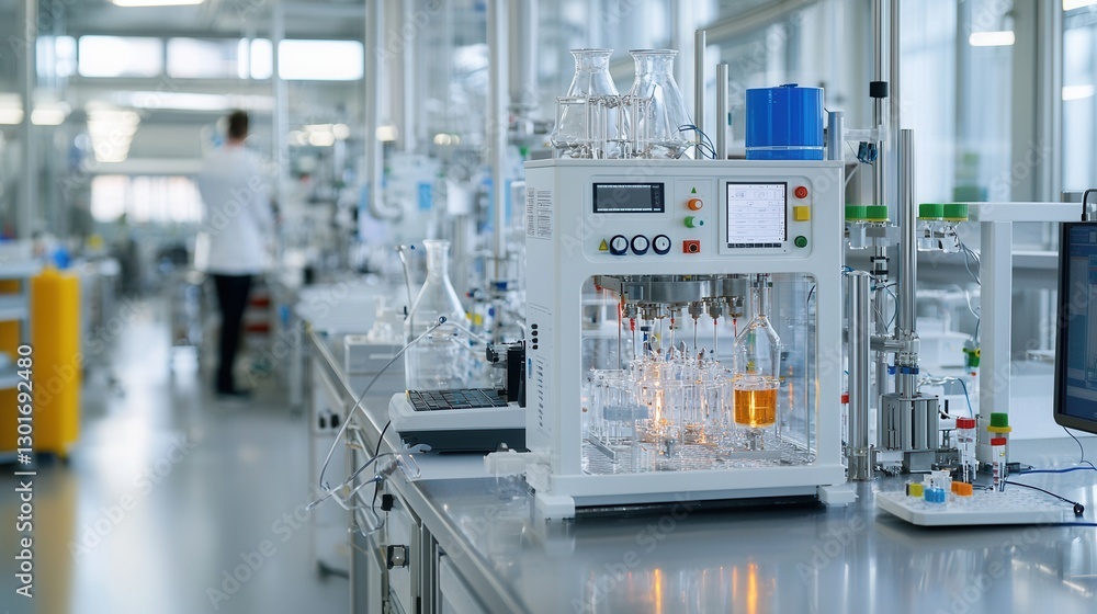 Aufkleber close up view of a highly advanced chemical engineering laboratory featuring an array of sophisticat