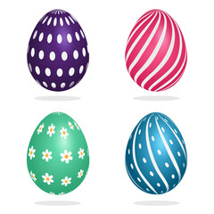 Colorful Easter Egg Vector Set – 3D Realistic Decorative Eggs Isolated on White Background. Happy Easter Festive Holiday Design Elements