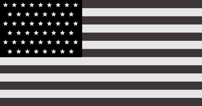 Vector illustration of a black American flag, symbolizing patriotism, history, or military themes. This monochrome USA flag design can be associated with tactical, protest, or historical concepts. The