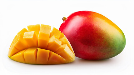 Organic mango with glossy skin and juicy sliced yellow flesh