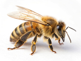 Honeybee (Apis mellifera) with Pollen on White Background
