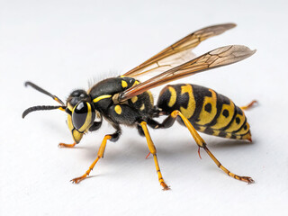 Detailed View of a Paper Wasp (Polistes dominula) on White Surface