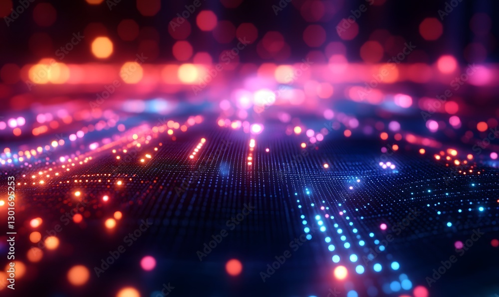 Poster futuristic glowing digital grid with a network of vibrant data points