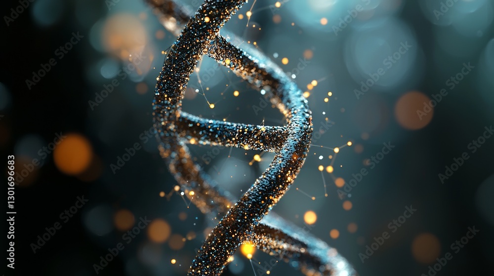 Poster ai in healthcare is symbolized by a dna double helix merged with digital ai components, underscoring