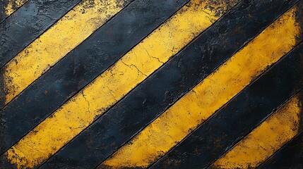 Fototapeta premium A close-up view of a weathered industrial surface featuring bold yellow and black diagonal stripes, suggesting caution