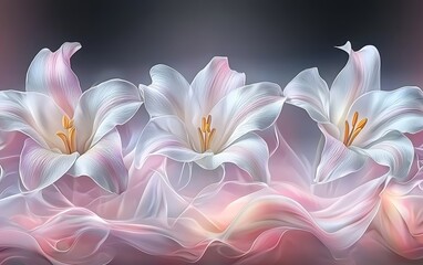 Fototapeta premium Delicate Lilies on Flowing Fabric