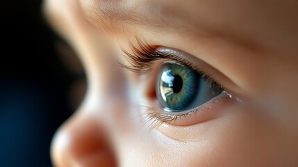 Baby's eye, curious gaze, close-up, indoor, for parenting blogs