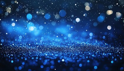 Dark Blue Glitter Background with Sparkling Lights and Bokeh