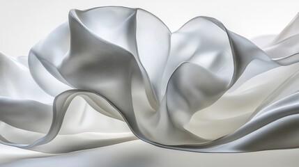 Obraz premium Elegant flowing sheer fabric in soft white tones creating abstract shapes and patterns