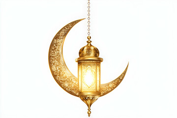 Golden lantern and crescent Ramadan artwork