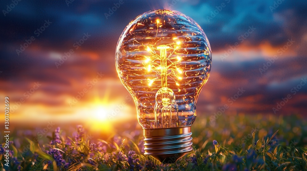 Poster an intricate maze design with a bright light bulb illuminating the scene creating a vibrant and futu